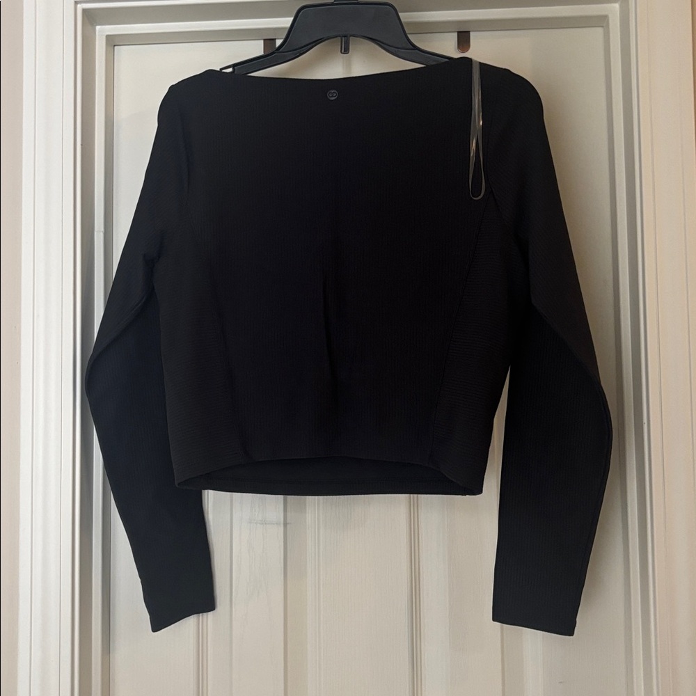 Calla Black lined Long Sleeve Women's Top fitted ribbed size large New w/o tags - Picture 3 of 4